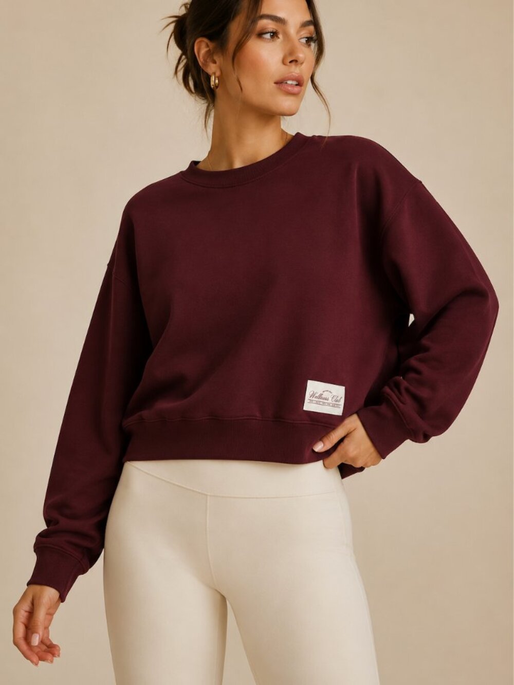 WeWoreWhat Wellness Club Oversized Crewneck Sweatshirt Burgundy Maroon Lounge